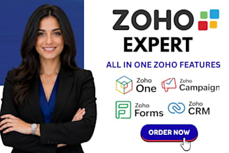 set up zoho CRM, zoho one, zoho forms, zoho sites, and campaigns