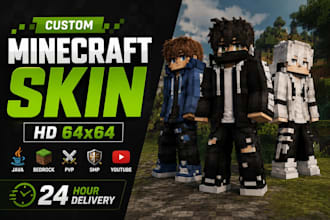 create custom HD 64x64 minecraft skin for java bedrock smp youtube pvp in 24hour