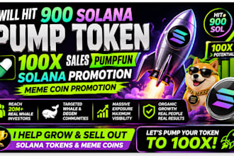 hit 900solana pump token 100x sales pumpfun solana promotion meme coin promotion