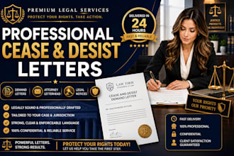 draft a professional cease and desist or demand letter, letterhead in 24hrs