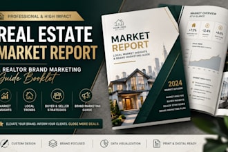 create a real estate market report design, realtor brand marketing guide booklet
