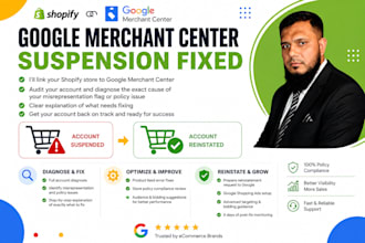 link shopify store with merchant center, run google ads, fix misrepresentation