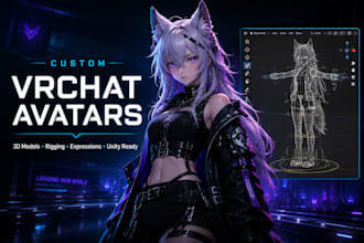 create custom 3d vrchat avatar character vtuber model vr character for unity