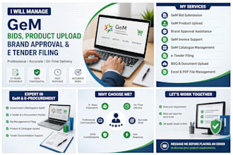 manage gem bids, product upload brand approval and e tender filing