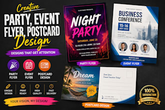 design a creative party, event flyer, postcard design