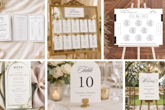 design wedding program, event signage, menu, and welcome sign templates