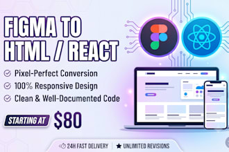 convert figma to react HTML CSS responsive website