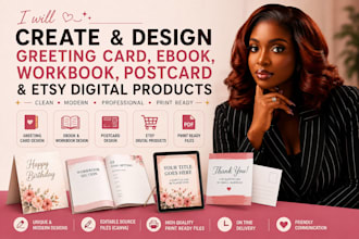 create design greeting card ebook design esty digital product workbook postcard