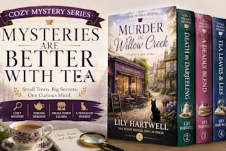 design a cozy mystery series book cover with matching branding