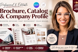 design editable canva brochure, product catalog and company profile in canva