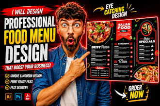 design a modern restaurant food menu, and cafe menu