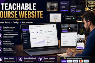 create teachable online course website, membership site and sales funnel
