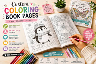 create custom coloring book pages, KDP activity book interior and cover design