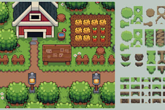 create pixel art tileset, pixel tilemap, sprite sheet, indie game assets topdown