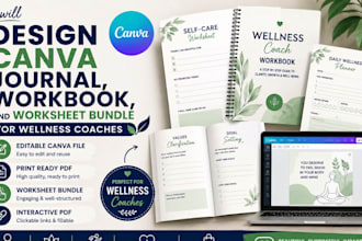 design canva journal, workbook, and worksheet bundle for wellness coaches