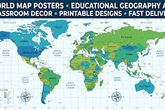 create world map posters and educational geography wall art