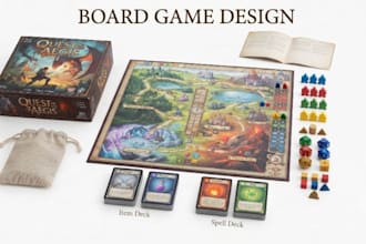 design custom board game art, card game, board game map, and rulebook