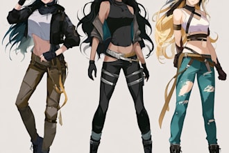 design cool anime character groups in matching modern style