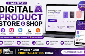 setup stan store, gumroad, payhip digital product store and etsy shop