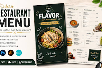 design a modern restaurant menu