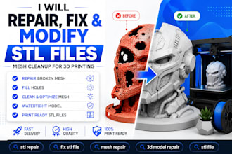 repair fix and modify stl files, mesh cleanup for 3d printing