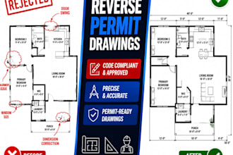 revise permit drawings, fix redline corrections, plan check comments and code