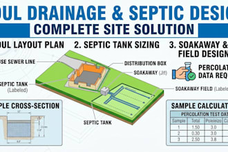 design a foul drainage plan, septic tank, and soakaway layout