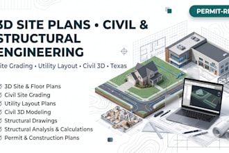 3d site and floor plan design civil site grading plan  utility layout in texas