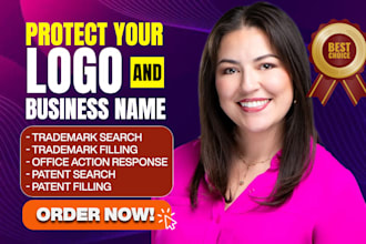 help with trademark search, uspto trademark filing, logo design, and patent