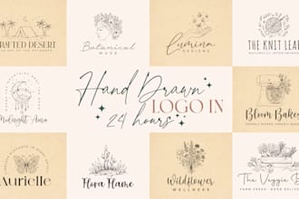 design botanical, boho, rustic, hand drawn logo