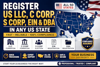 register us llc, c corp, s corp, ein and dba in any us state