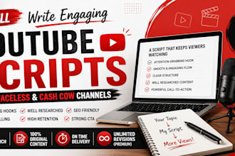 write engaging youtube scripts for faceless and cash cow channels