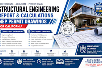 do structural engineering report calculations mep permit drawings for california