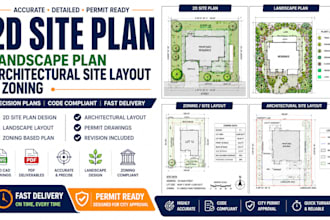 design 2d site plan, landscape plan, zoning and architectural site layout