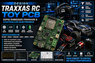 design traxxas rc toy pcb, esp32 embedded firmware and controller electronics