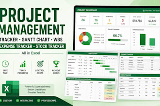 create project management tracker, gantt chart, wbs, expense tracker in excel
