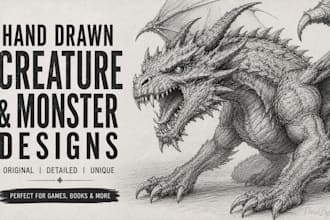 create detailed creature and monster pencil sketches