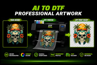 convert ai artwork into dtf dtg print ready high resolution png