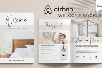 design airbnb welcome book, guest guide,fitness workbook,exercise guide,planner