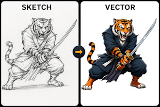 convert sketch to vector illustration, redraw logo or image
