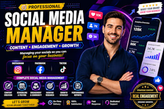 be your social media manager, content creator organic growth for ig, fb, tiktok