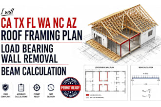 ca tx fl wa nc az roof framing plan load bearing wall removal beam calculation