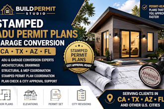 prepare stamped adu permit plans in ca tx az fl garage conversion