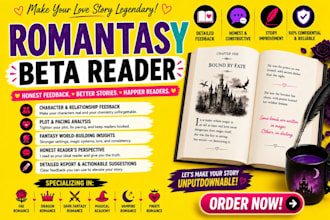 beta read your romantasy novel, romance book beta reader, fantasy beta reader