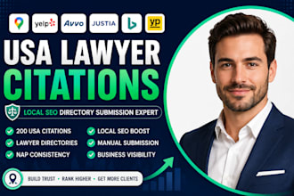 build 200 USA local citations and directory submission for USA lawyer local SEO