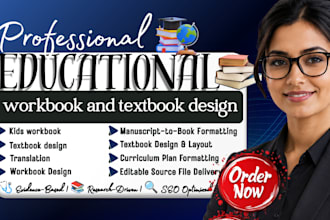 design, format educational textbook, workbook, curriculum and lesson plan layout