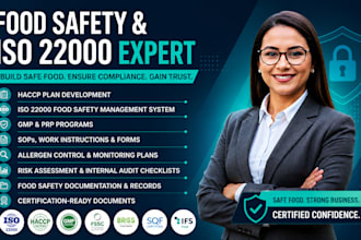 develop haccp plan, gmp, iso 22000 and food safety certifications documentations