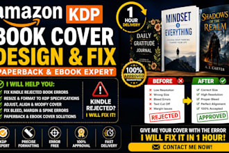 design amazon book cover, and fix kindle rejected book error professional
