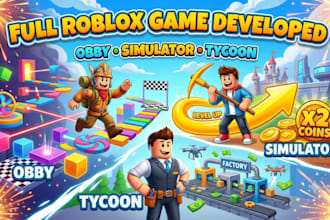 do full roblox game developed, obby, simulator, tycoon game within roblox studio
