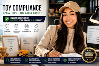 provide cpsia toy compliance, CPC certificate and toy label review